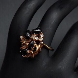 Vintage Costume Jewelry Ring 18KHGE Black Rhinestone Size 6.5